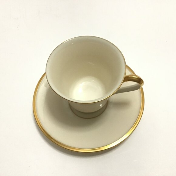8pc LENOX 'Eternal' Elegant Bone China Teacup & Saucer Set Cream w/Gold Trim - Picture 6 of 8
